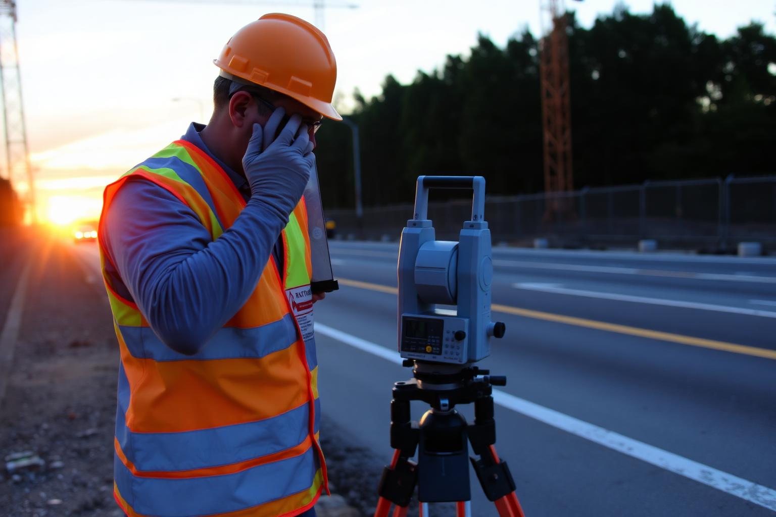 Civil engineer surveying site levels