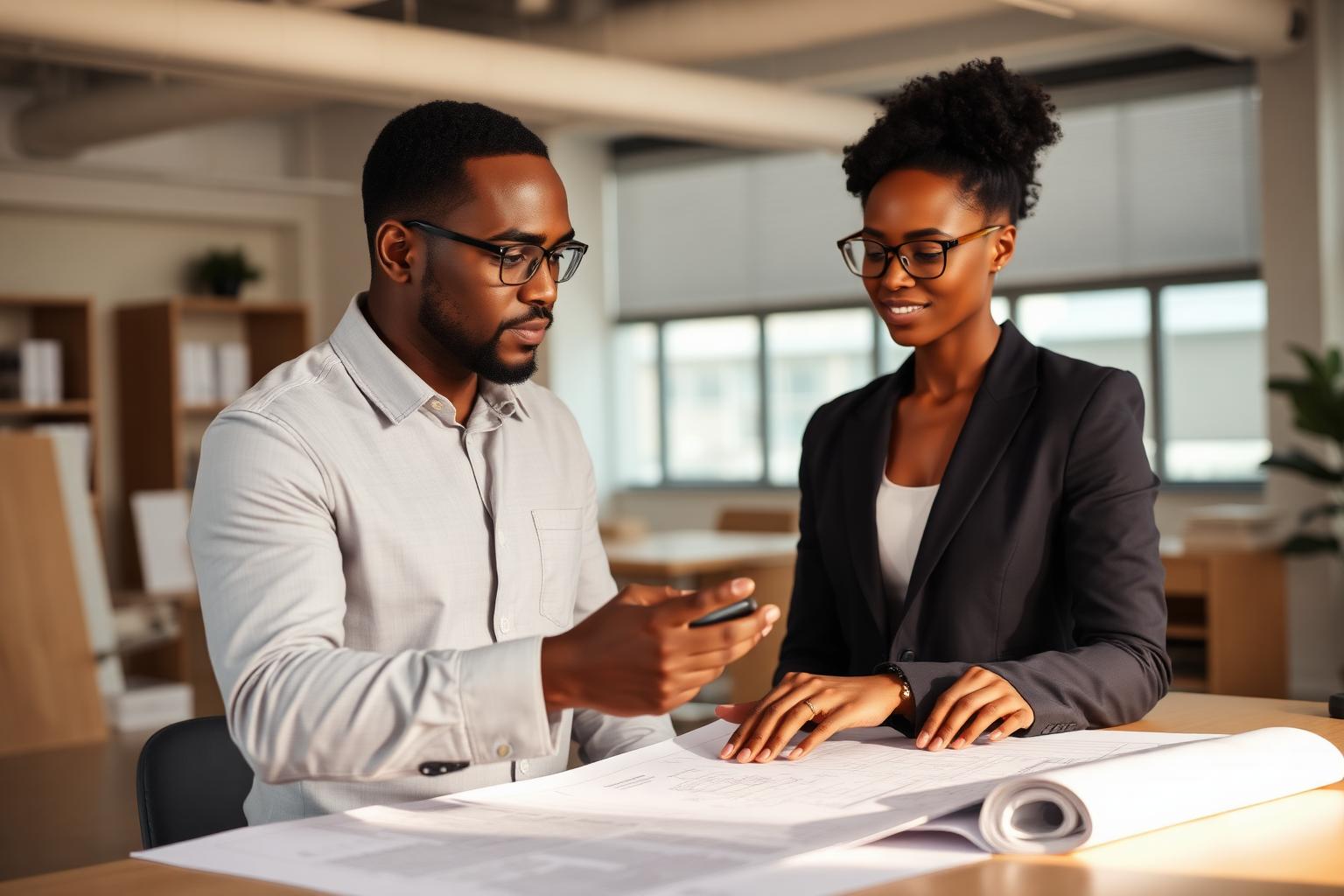 Consultants reviewing plans with a client