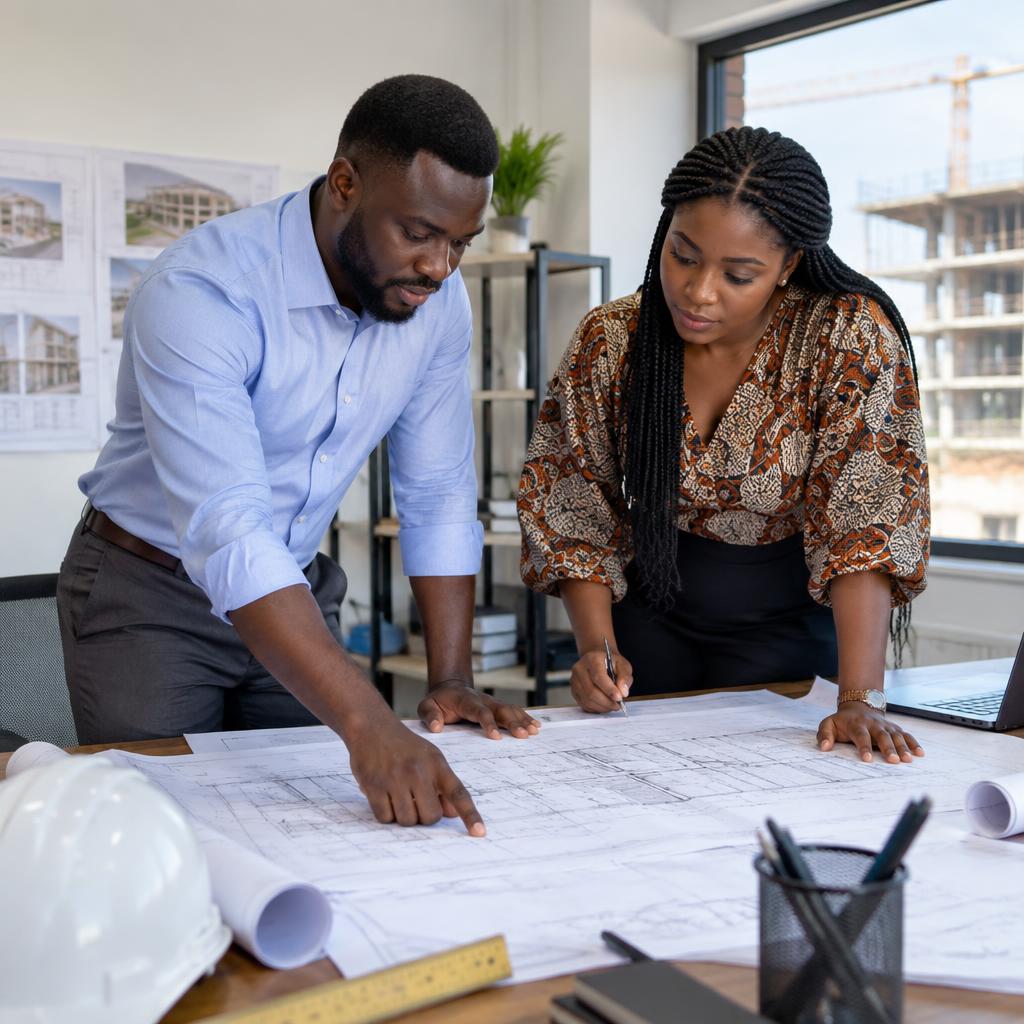 Consultants reviewing plans with a client
