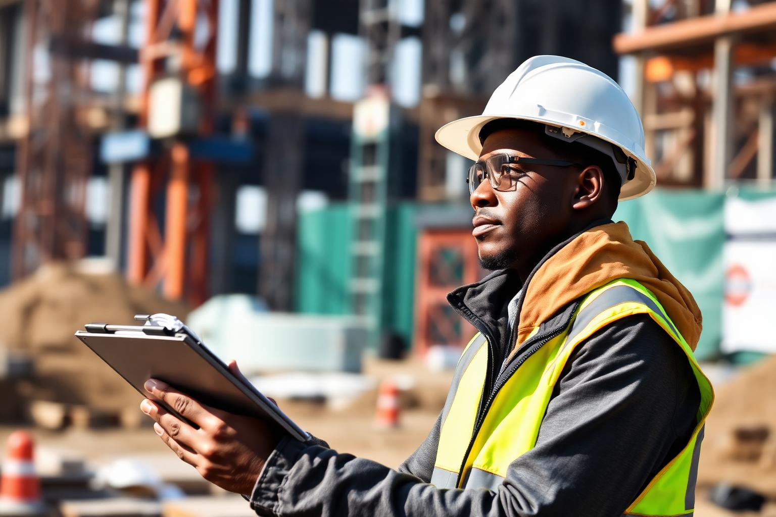 Project supervisor reviewing site work on a tablet